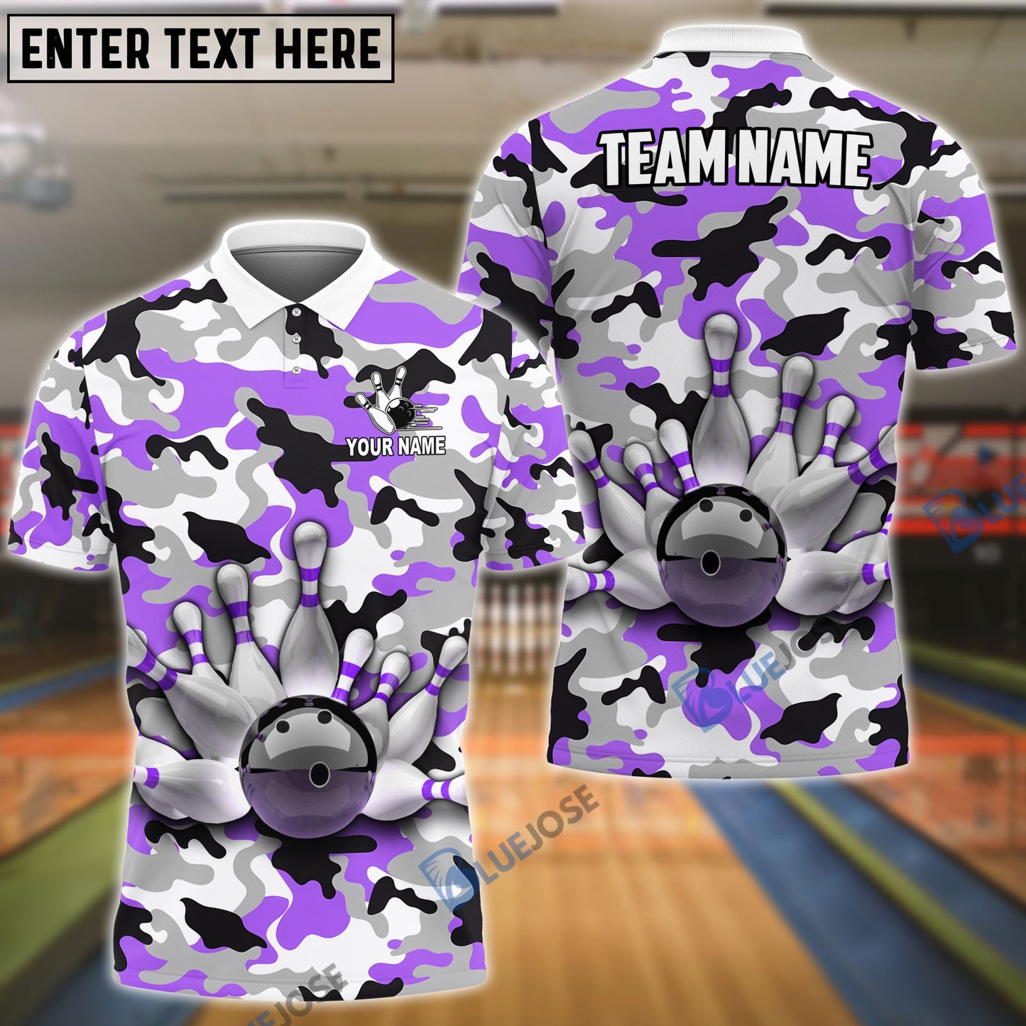 Frenzideas Bowling And Pins Color Camo Pattern Customized Name, Team Name 3D Shirt (4 Colors)