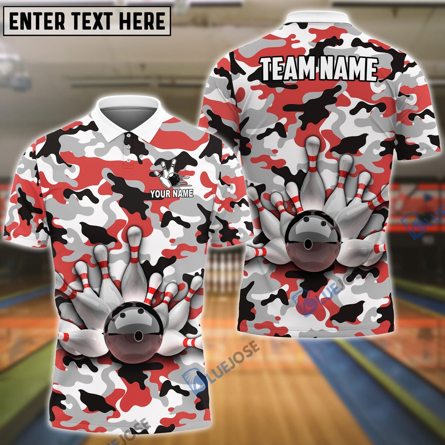 Frenzideas Bowling And Pins Color Camo Pattern Customized Name, Team Name 3D Shirt (4 Colors)