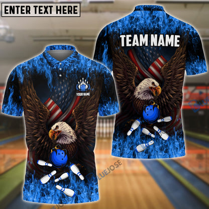 Frenzidea Bowling And Pins Eagle US Flag Pattern Customized Name 3D Shirt (4 Colors)