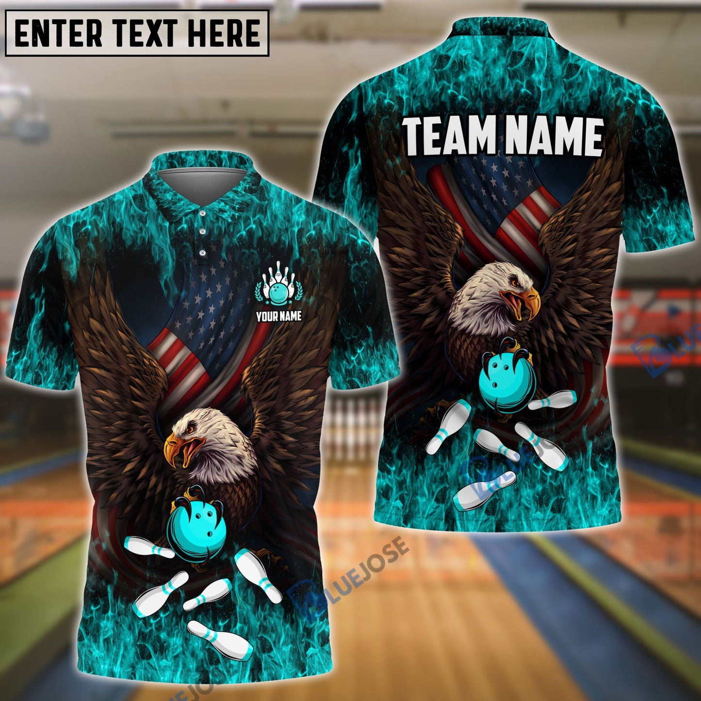 Frenzidea Bowling And Pins Eagle US Flag Pattern Customized Name 3D Shirt (4 Colors)