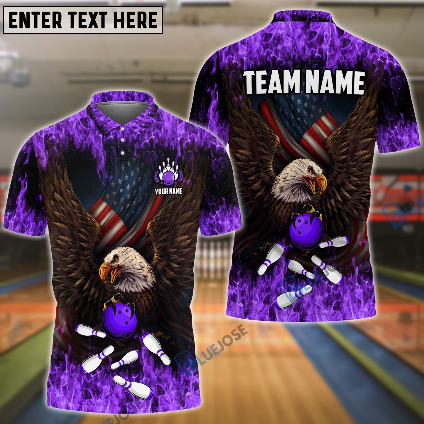 Frenzidea Bowling And Pins Eagle US Flag Pattern Customized Name 3D Shirt (4 Colors)