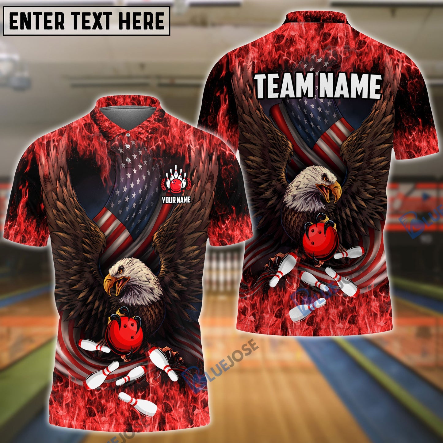 Frenzidea Bowling And Pins Eagle US Flag Pattern Customized Name 3D Shirt (4 Colors)