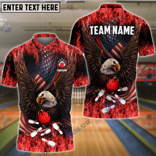Frenzidea Bowling And Pins Eagle US Flag Pattern Customized Name 3D Shirt (4 Colors)