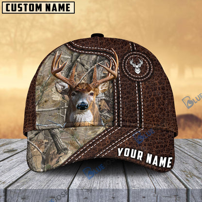 Frenzidea Deer Hunting Premium Leather Pattern Personalized Name Cap (4 Colors)