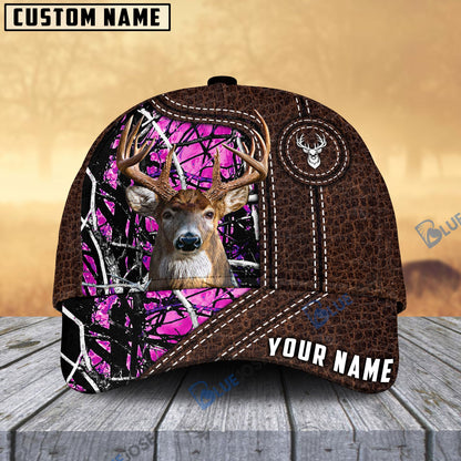 Frenzidea Deer Hunting Premium Leather Pattern Personalized Name Cap (4 Colors)