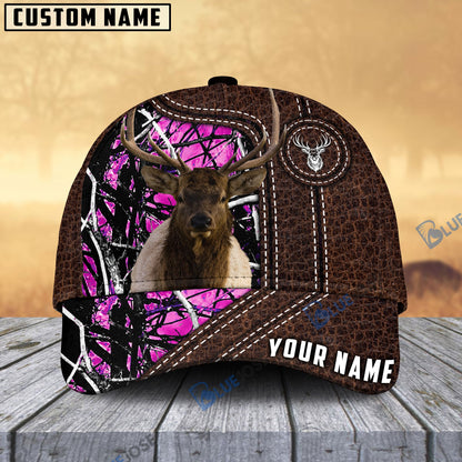 Frenzidea Elk Hunting Premium Leather Pattern Personalized Name Cap (4 Colors)