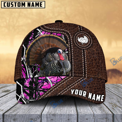 Frenzidea Turkey Hunting Premium Leather Pattern Personalized Name Cap (4 Colors)
