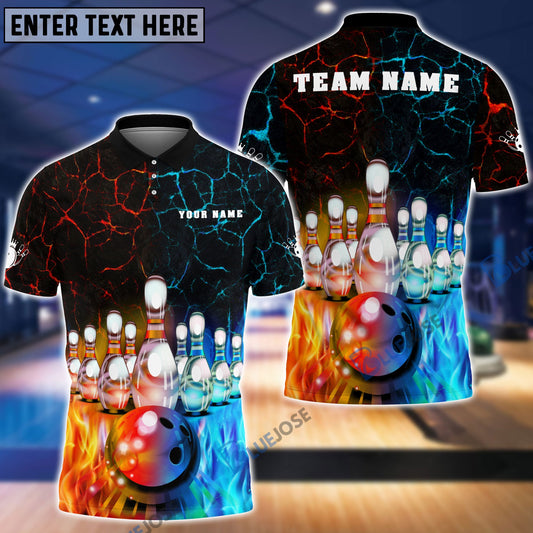 Frenzideas Fire and Water Bowling And Pins Personalized Name Team Name 3D Shirt