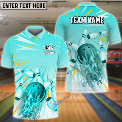 Frenzidea Bowling And Pins Cool Light Pattern Customized Name 3D Shirt (5 Colors)