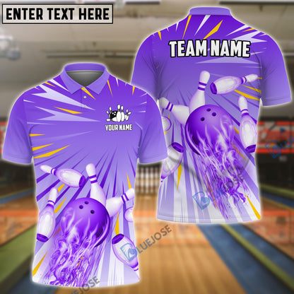 Frenzidea Bowling And Pins Cool Light Pattern Customized Name 3D Shirt (5 Colors)