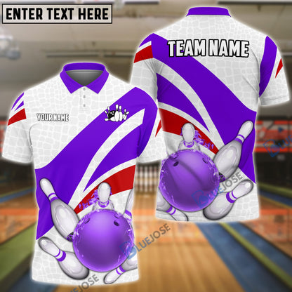 Frenzideas Bowling And Pins Ribbon Pattern Customized Name, Team Name 3D Shirt (4 Colors)