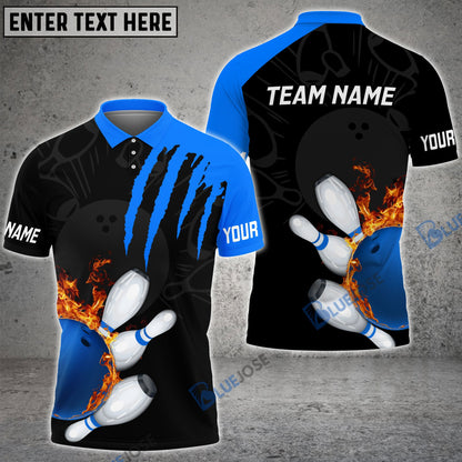 frenzideas Bowling And Pins Color Scratch Customized Name 3D Shirt (4 Colors)