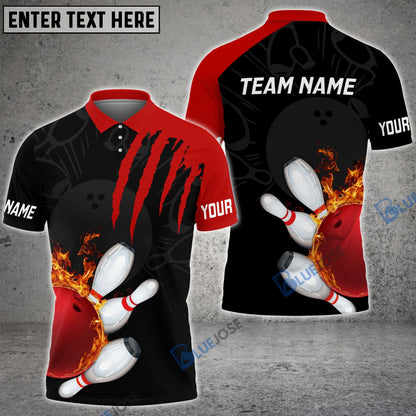 frenzideas Bowling And Pins Color Scratch Customized Name 3D Shirt (4 Colors)