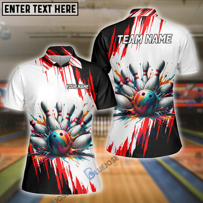 frenzideas Bowling And Pins Black Red Customized Name 3D Shirt