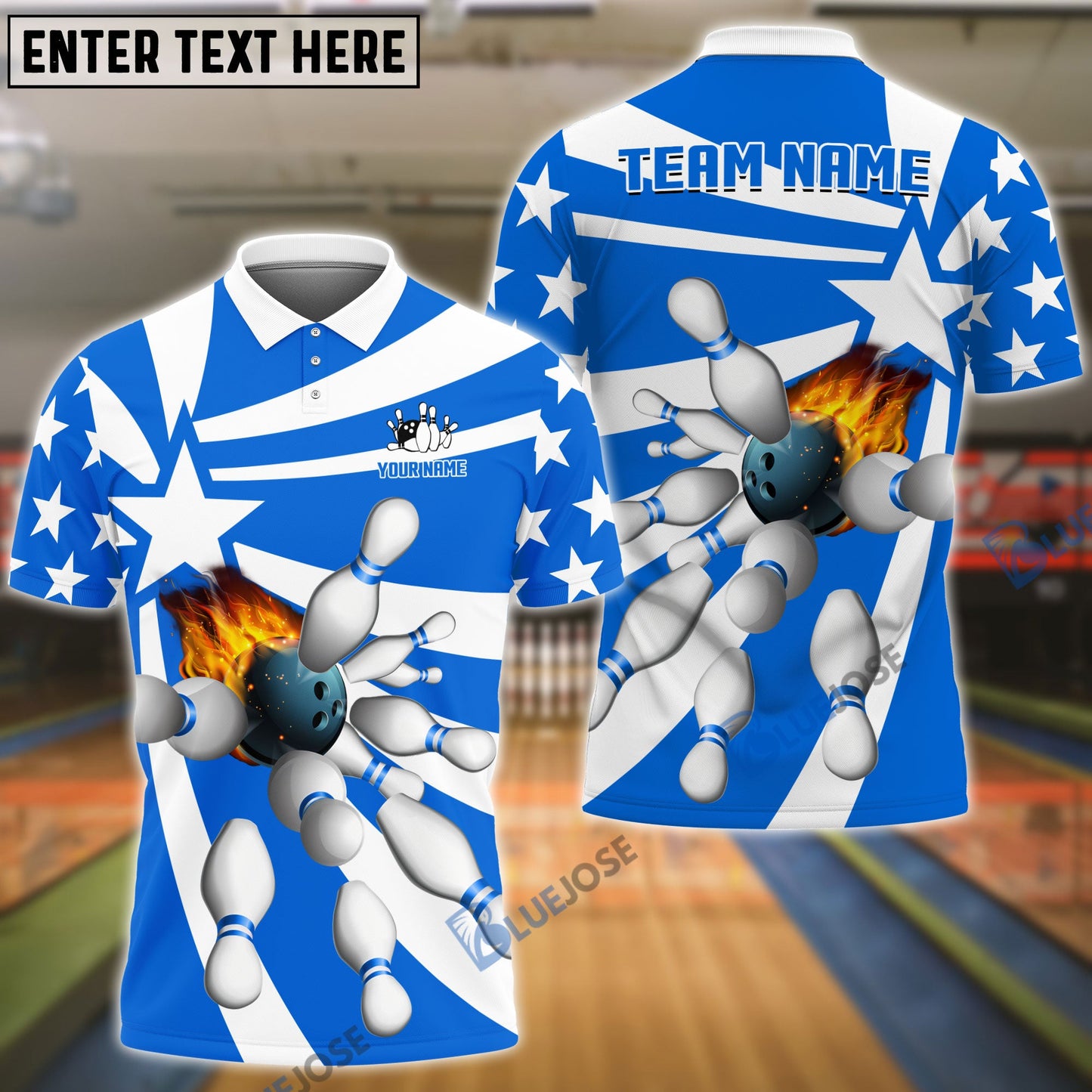 frenzidea Bowling And Pins Star Pattern Customized Name 3D Shirt (5 Colors)