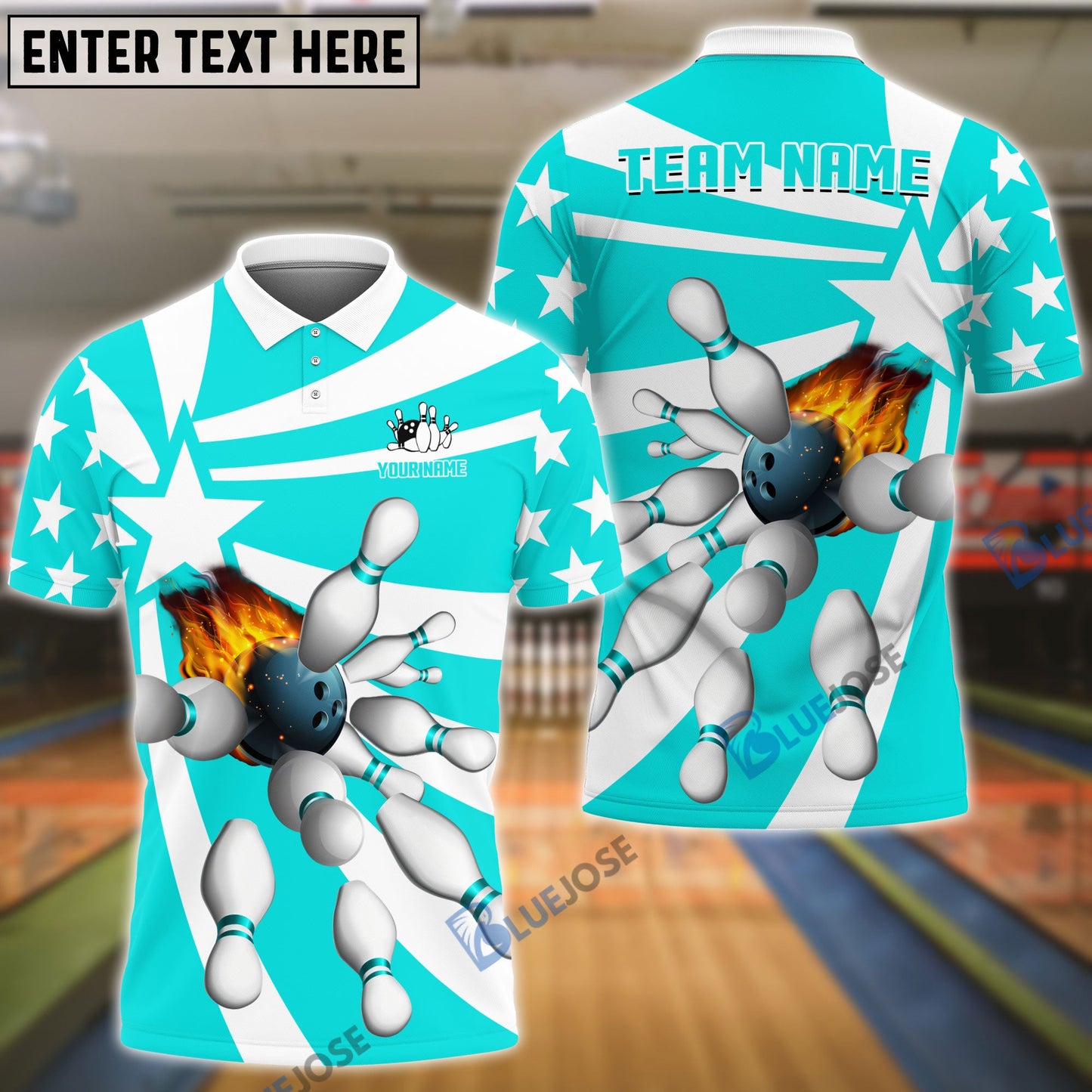 frenzidea Bowling And Pins Star Pattern Customized Name 3D Shirt (5 Colors)
