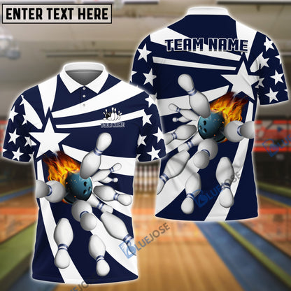 frenzidea Bowling And Pins Star Pattern Customized Name 3D Shirt (5 Colors)