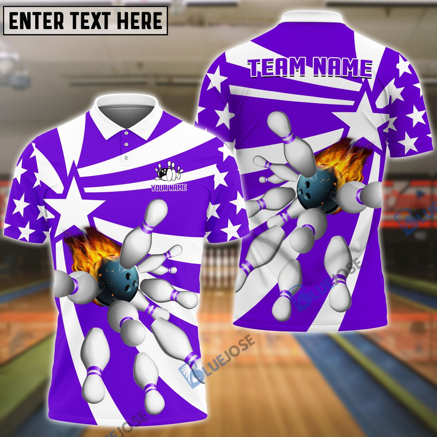 frenzidea Bowling And Pins Star Pattern Customized Name 3D Shirt (5 Colors)