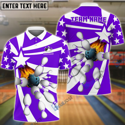 frenzidea Bowling And Pins Star Pattern Customized Name 3D Shirt (5 Colors)