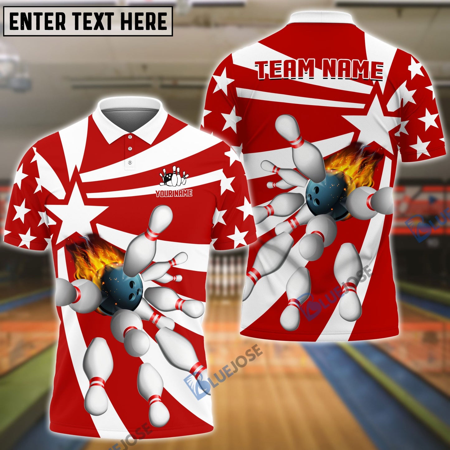 frenzidea Bowling And Pins Star Pattern Customized Name 3D Shirt (5 Colors)