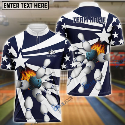 frenzidea Bowling And Pins Star Pattern Customized Name 3D Shirt (5 Colors)