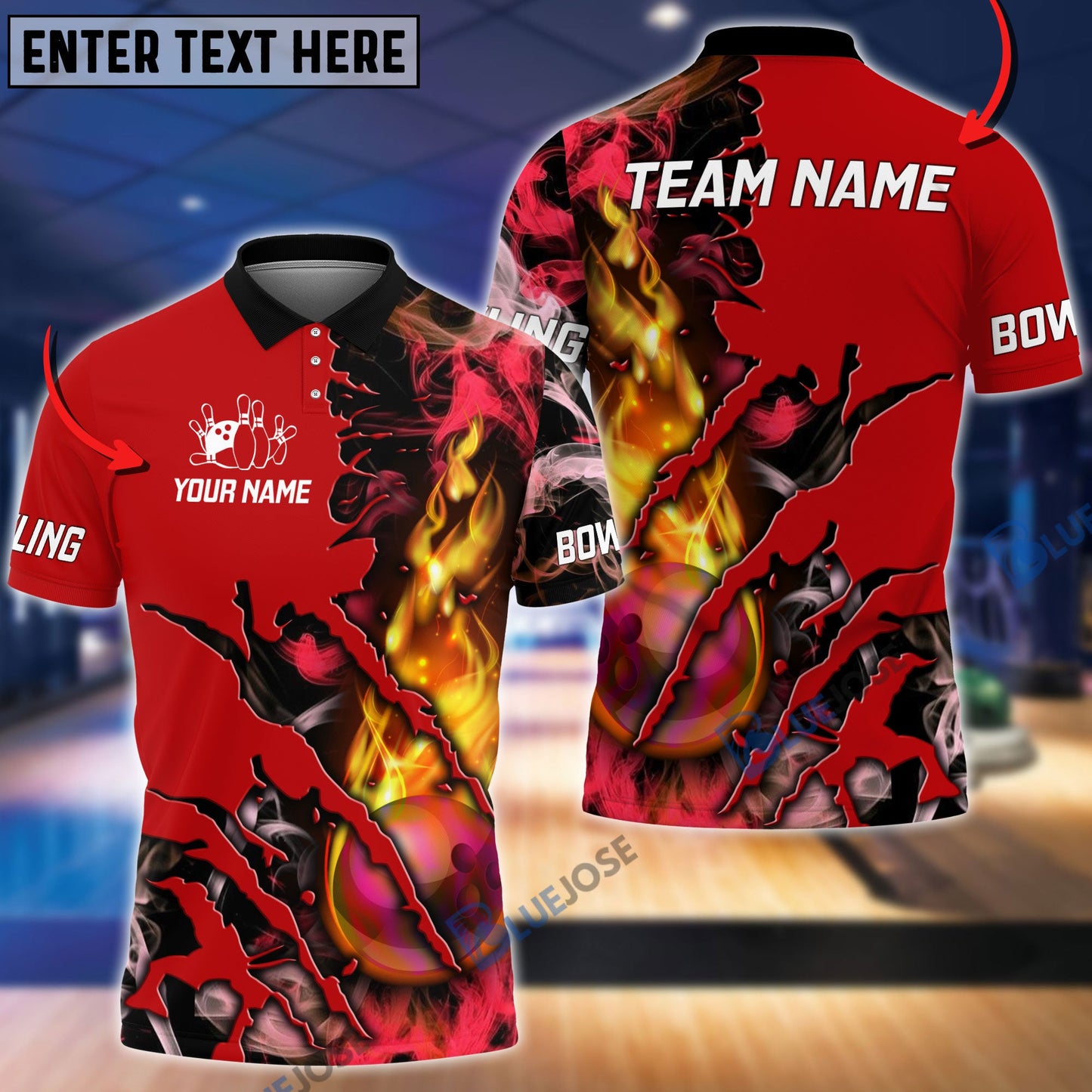Frenzideas Bowling And Pins Flame Smoke Personalized Name Team Name 3D Shirt