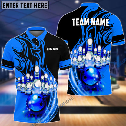 Frenzideas Flame Bowling Ball Break Pins Personalized Name and Team Name 3D Shirt (4 Colors)