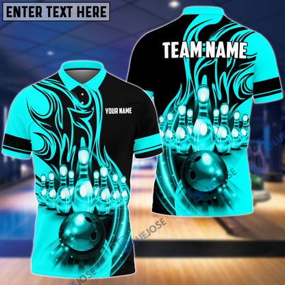 Frenzideas Flame Bowling Ball Break Pins Personalized Name and Team Name 3D Shirt (4 Colors)