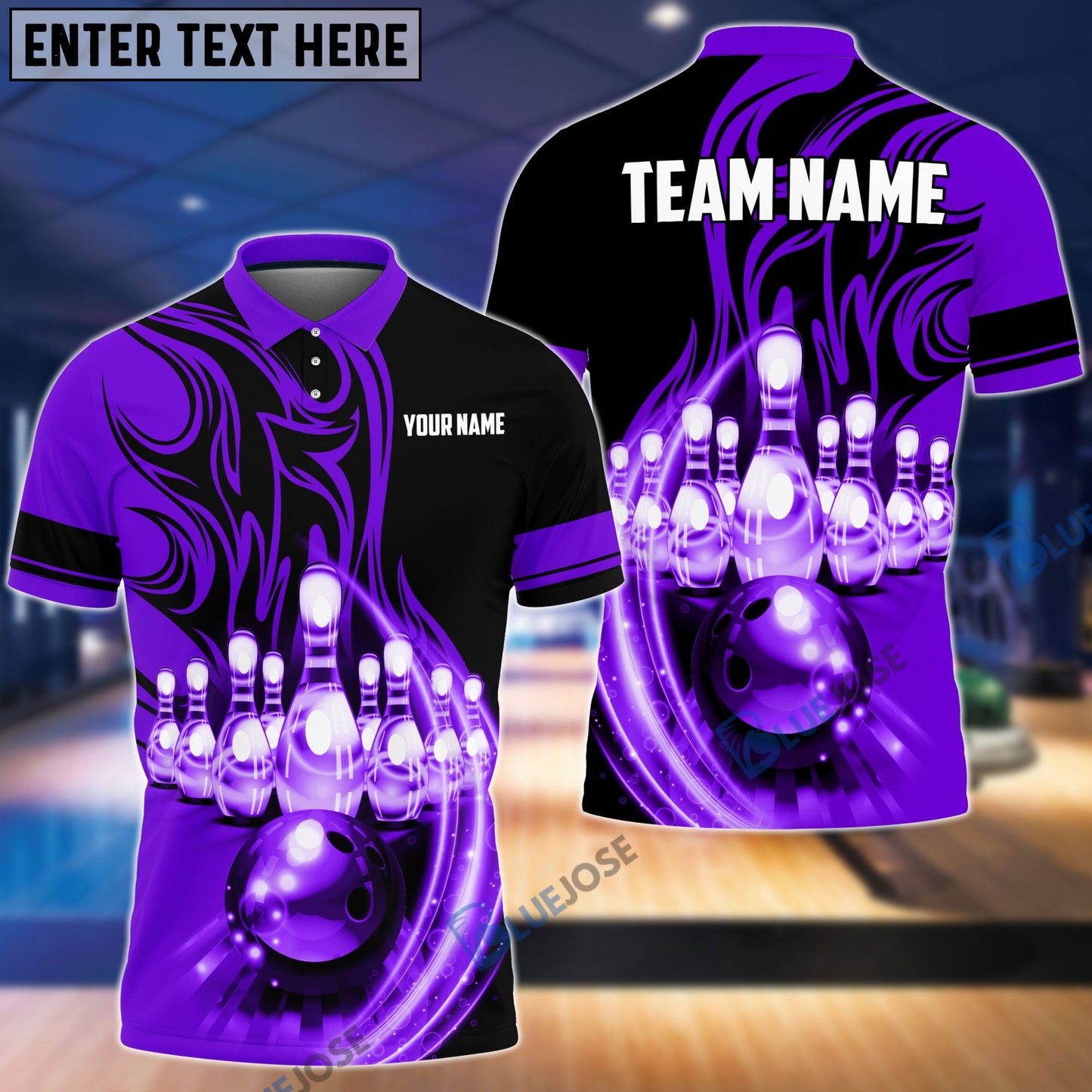 Frenzideas Flame Bowling Ball Break Pins Personalized Name and Team Name 3D Shirt (4 Colors)
