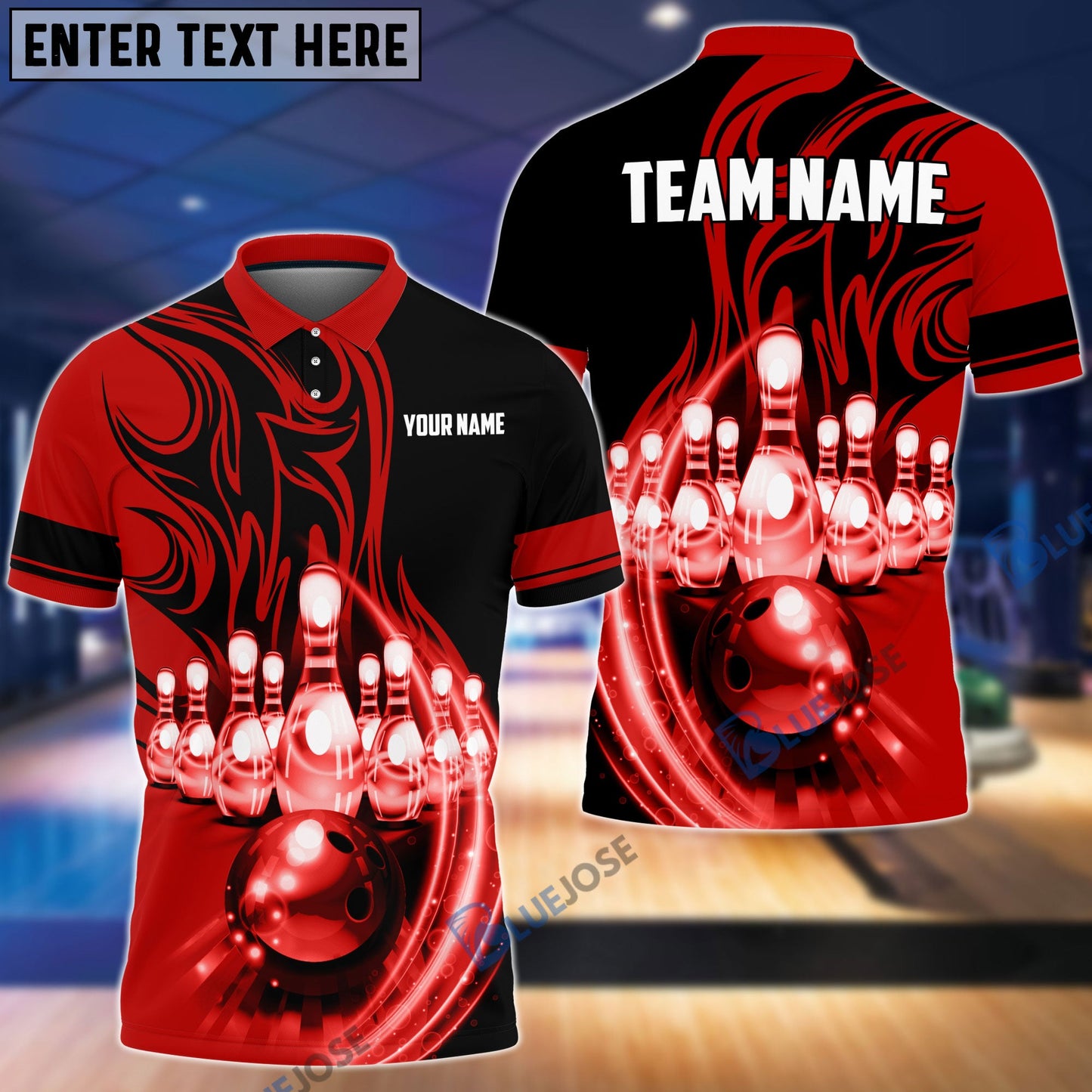 Frenzideas Flame Bowling Ball Break Pins Personalized Name and Team Name 3D Shirt (4 Colors)