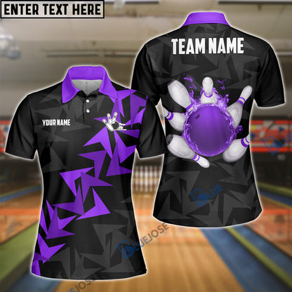 Frenzideas Bowling And Pins Fallen Leaves Pattern Customized Name 3D Shirt for Women (4 Colors)