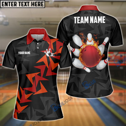 Frenzideas Bowling And Pins Fallen Leaves Pattern Customized Name 3D Shirt for Women (4 Colors)