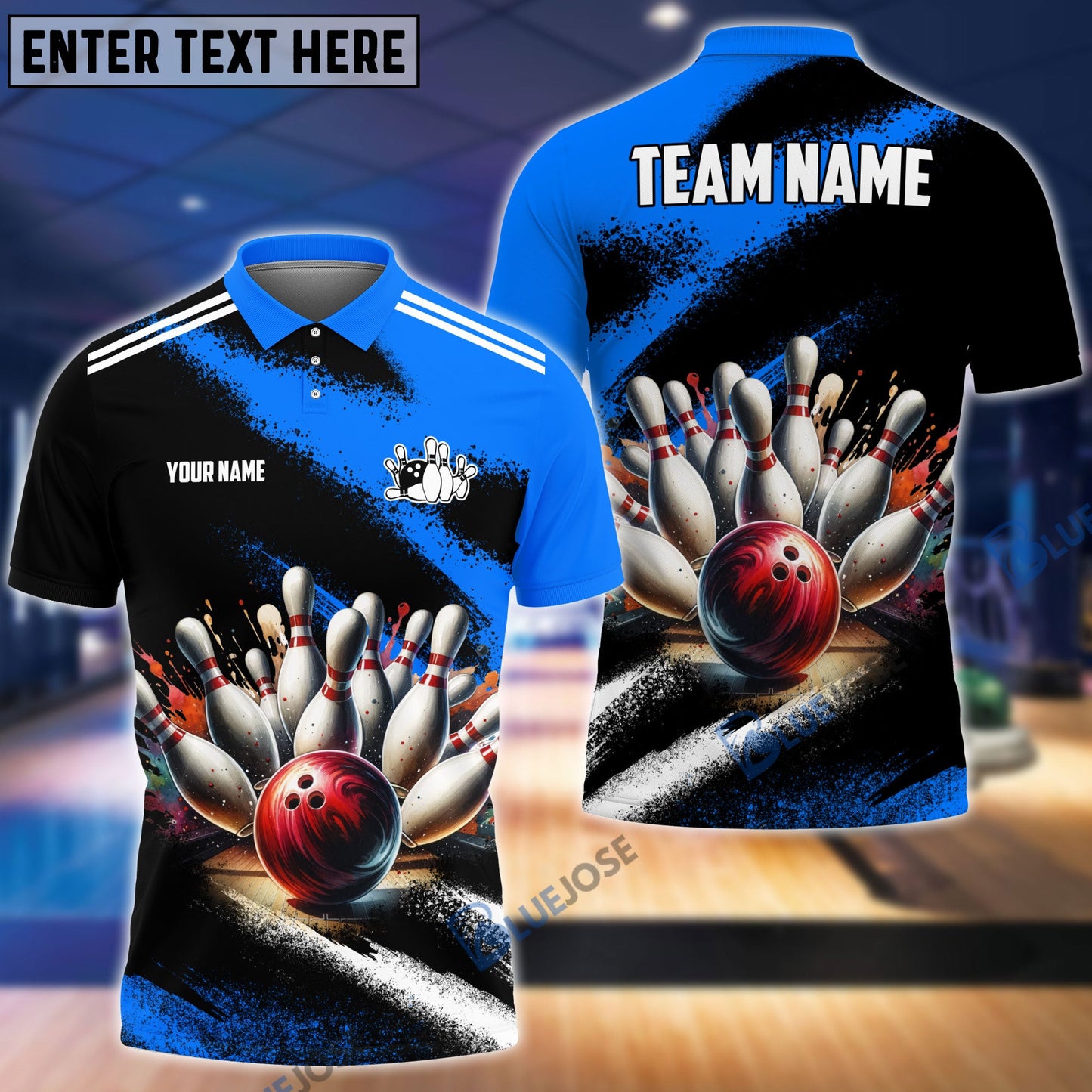 Frenzideas Bowling And Pins Marble Pattern Customized Name 3D Shirt (4 Colors)