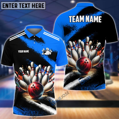 Frenzideas Bowling And Pins Marble Pattern Customized Name 3D Shirt (4 Colors)
