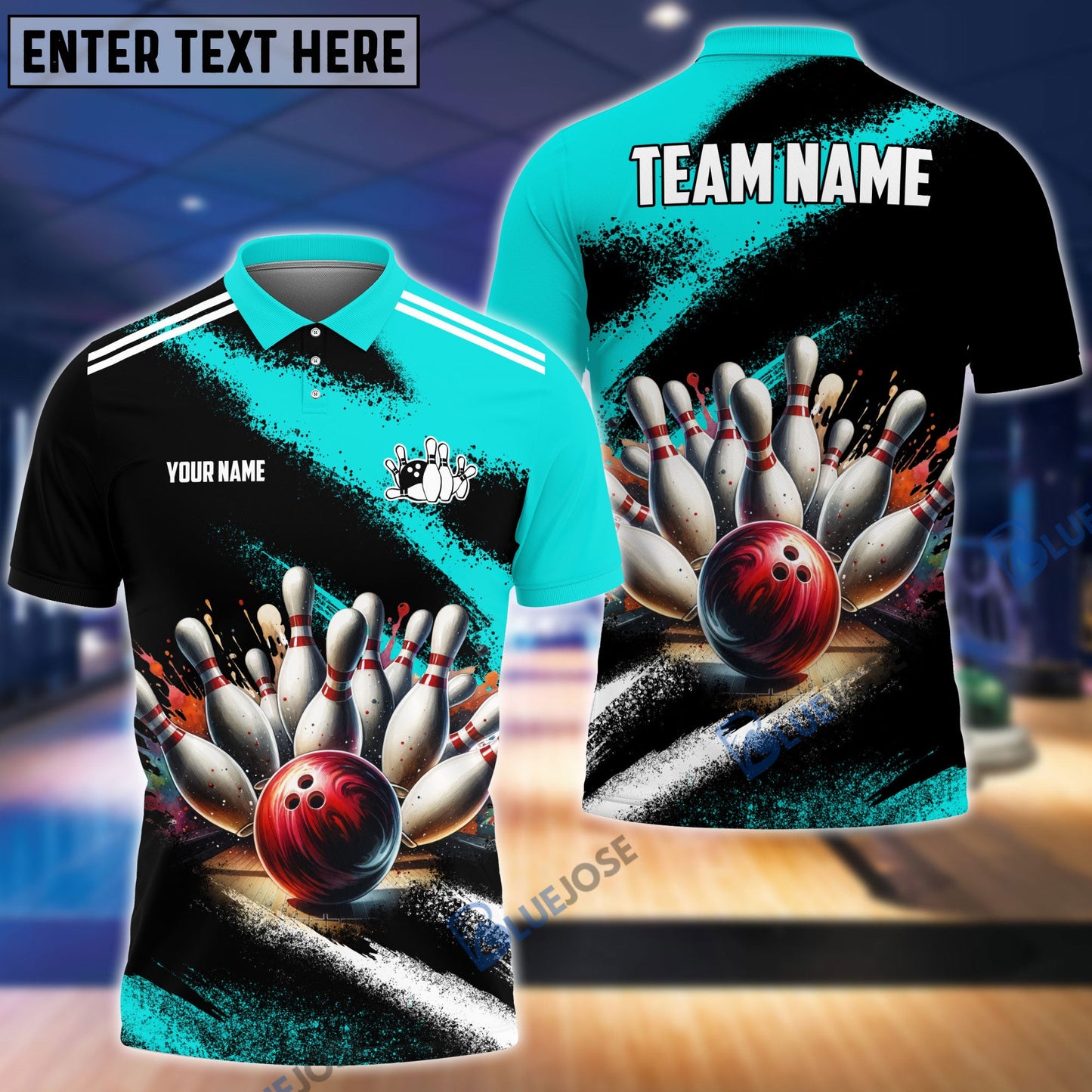 Frenzideas Bowling And Pins Marble Pattern Customized Name 3D Shirt (4 Colors)