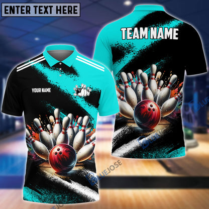 Frenzideas Bowling And Pins Marble Pattern Customized Name 3D Shirt (4 Colors)