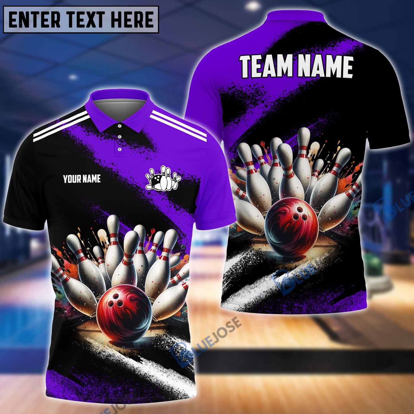 Frenzideas Bowling And Pins Marble Pattern Customized Name 3D Shirt (4 Colors)