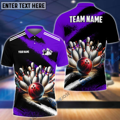 Frenzideas Bowling And Pins Marble Pattern Customized Name 3D Shirt (4 Colors)