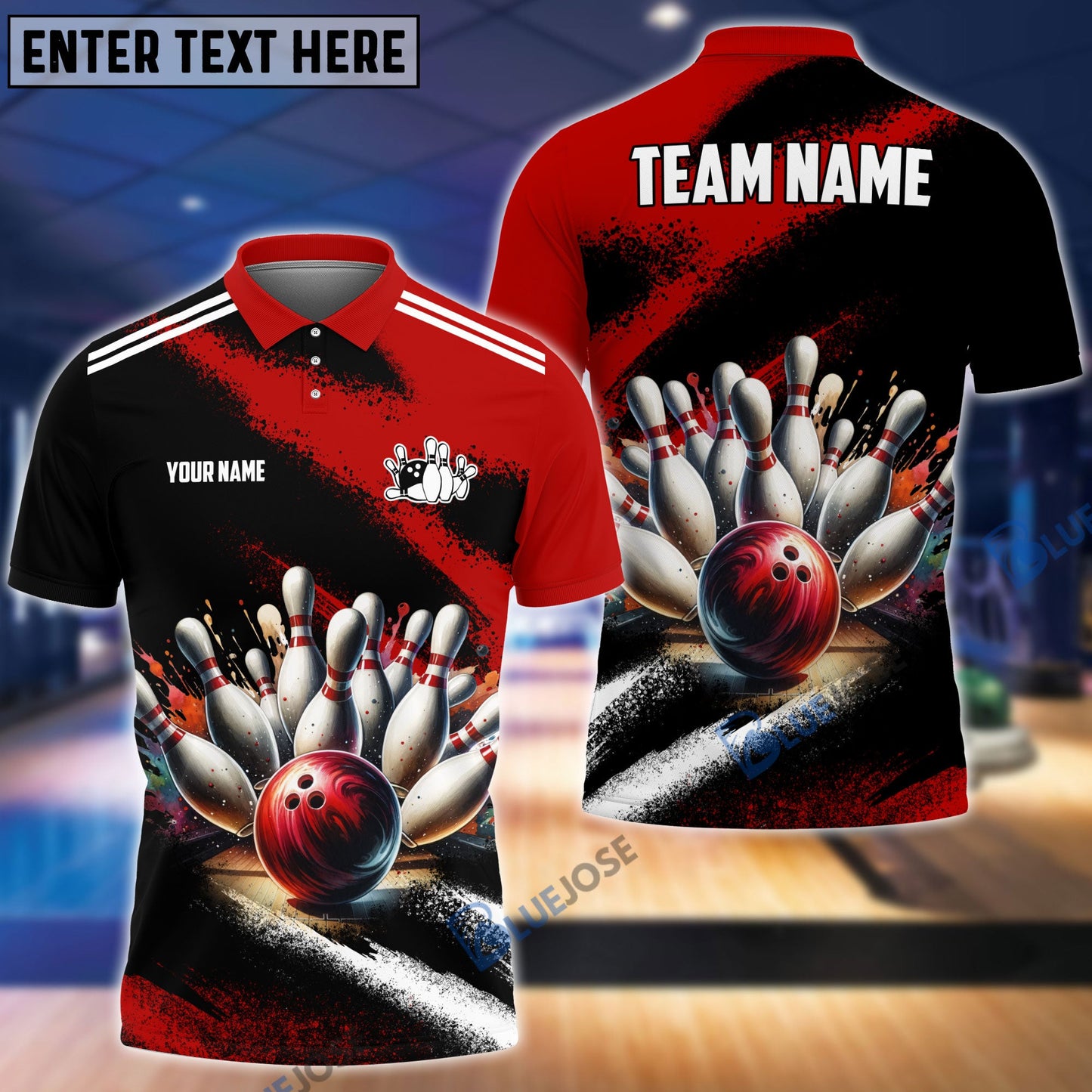 Frenzideas Bowling And Pins Marble Pattern Customized Name 3D Shirt (4 Colors)