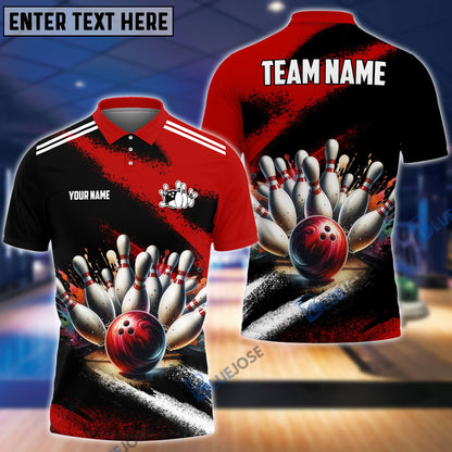 Frenzideas Bowling And Pins Marble Pattern Customized Name 3D Shirt (4 Colors)