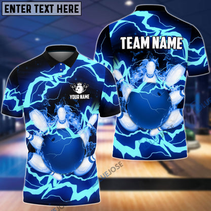Frenzideas Power of Thunder Bowling Ball Break Pins Personalized Name and Team Name 3D Shirt (4 Colors)