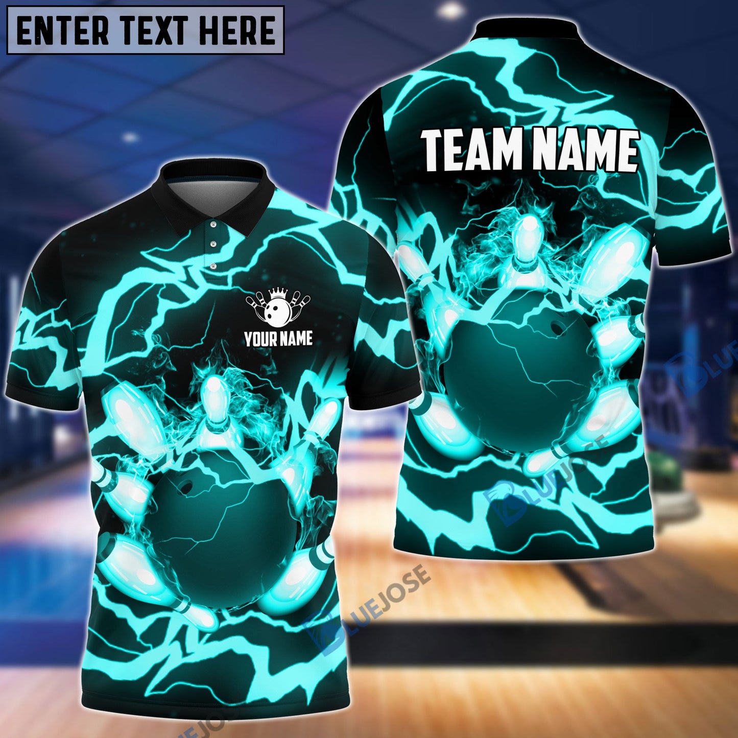 Frenzideas Power of Thunder Bowling Ball Break Pins Personalized Name and Team Name 3D Shirt (4 Colors)