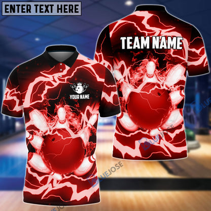 Frenzideas Power of Thunder Bowling Ball Break Pins Personalized Name and Team Name 3D Shirt (4 Colors)