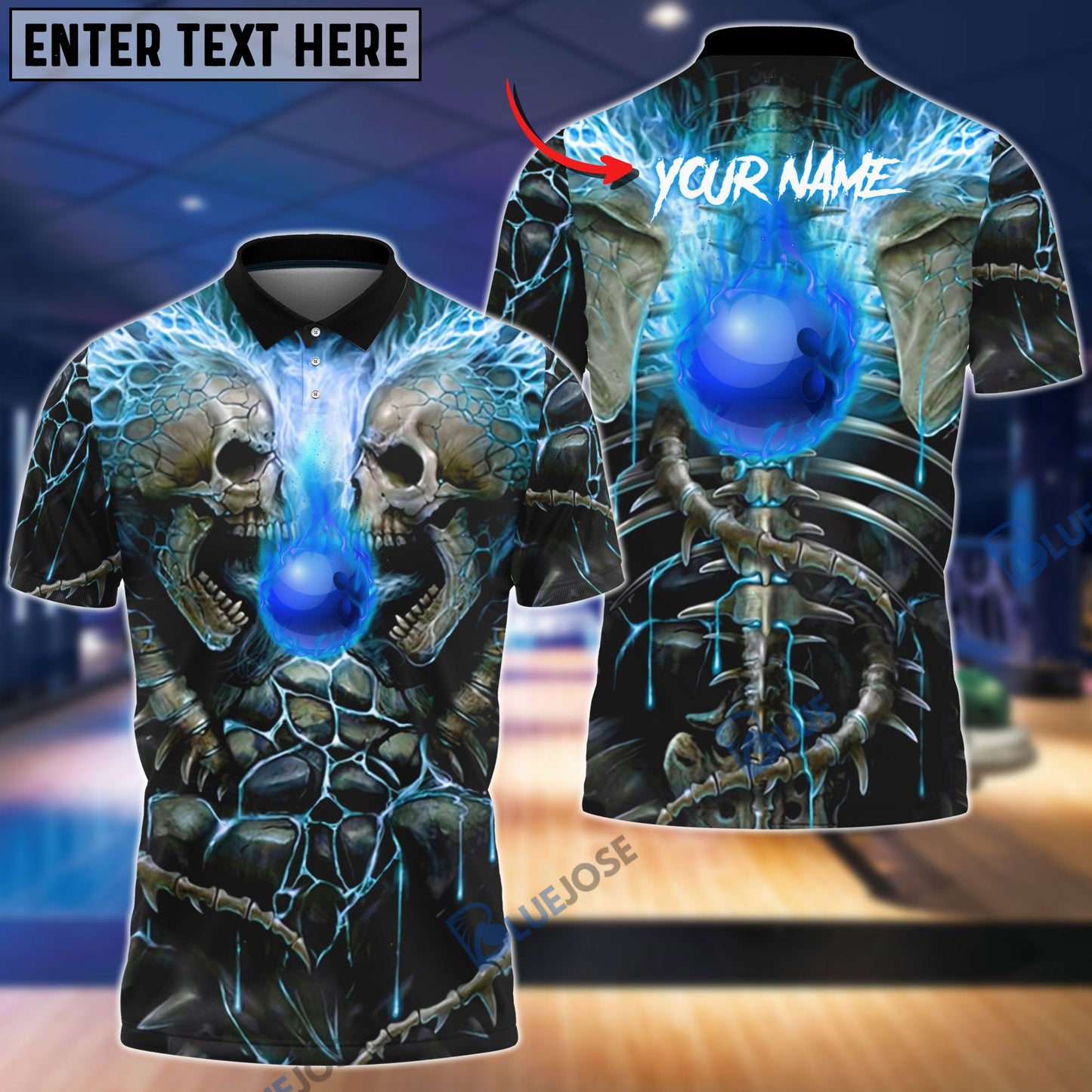 Frenzideas Bowling Ball Skull Personalized Name Team Name 3D Shirt (4 Colors)