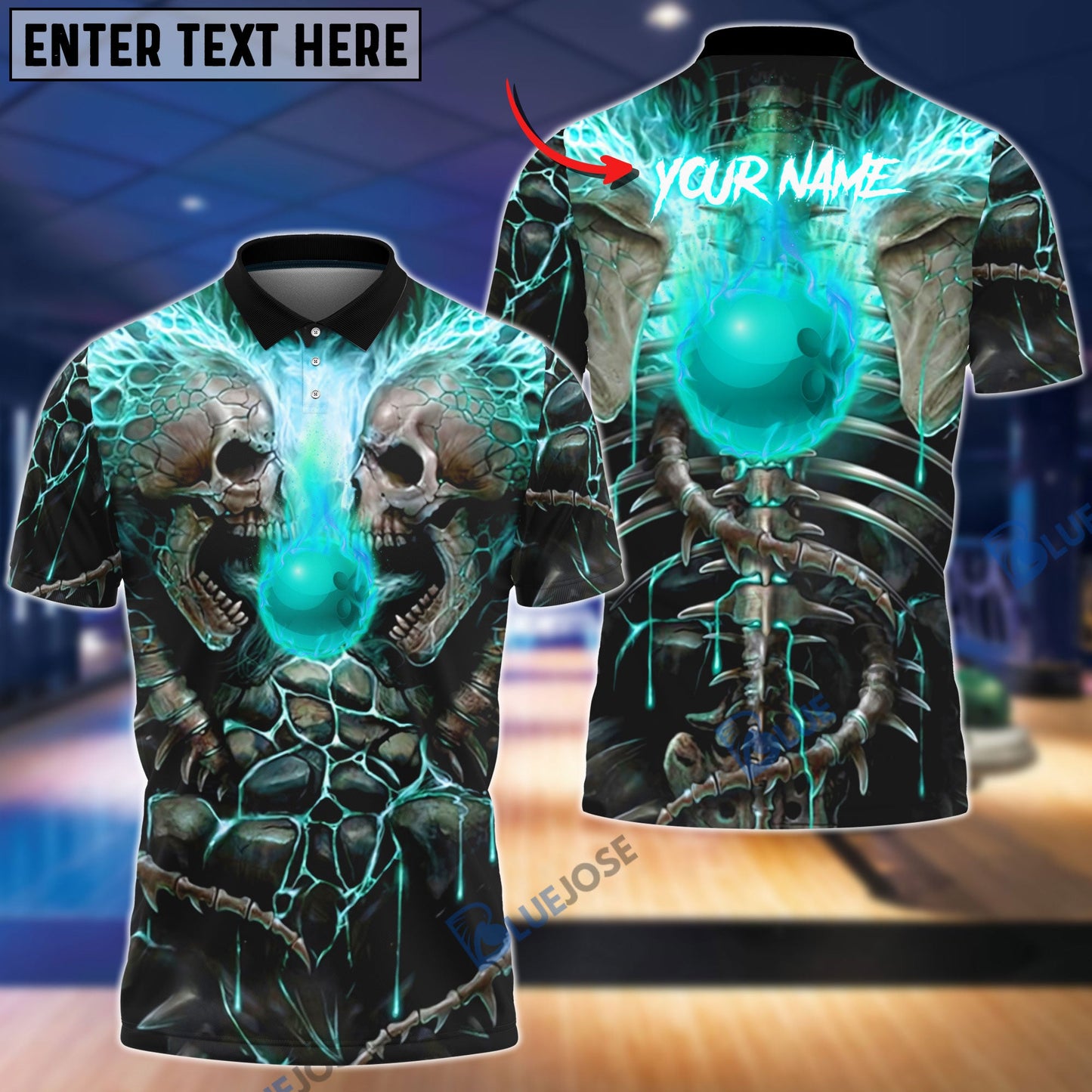 Frenzideas Bowling Ball Skull Personalized Name Team Name 3D Shirt (4 Colors)