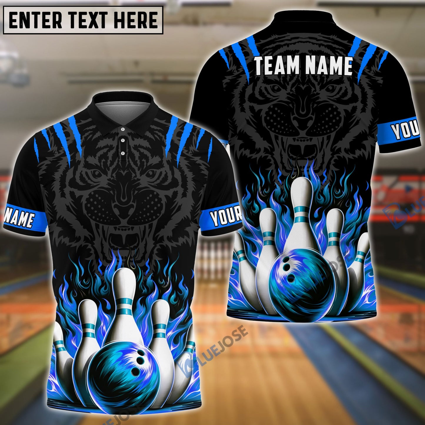 Frenzideas Bowling And Pins Tiger Pattern Customized Name, Team Name 3D Shirt (5 Colors)