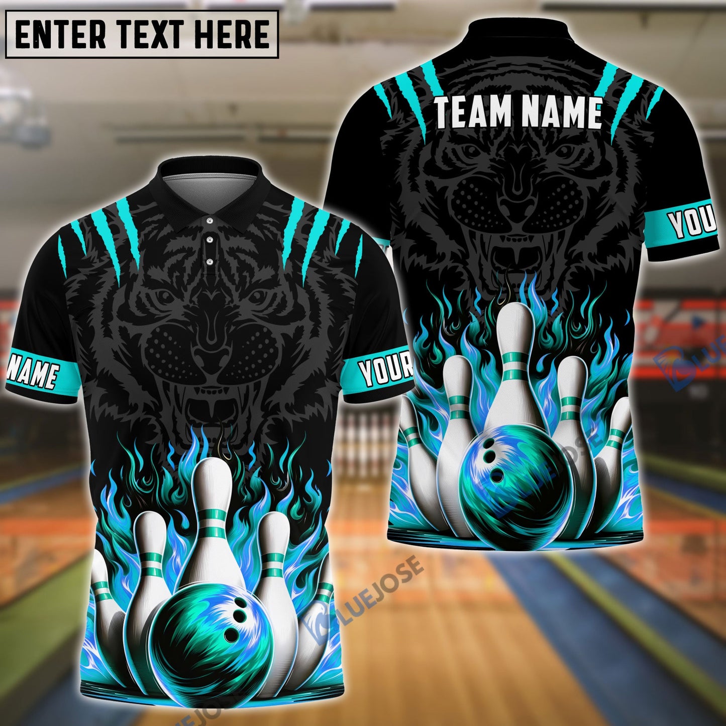 Frenzideas Bowling And Pins Tiger Pattern Customized Name, Team Name 3D Shirt (5 Colors)
