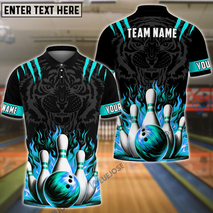 Frenzideas Bowling And Pins Tiger Pattern Customized Name, Team Name 3D Shirt (5 Colors)