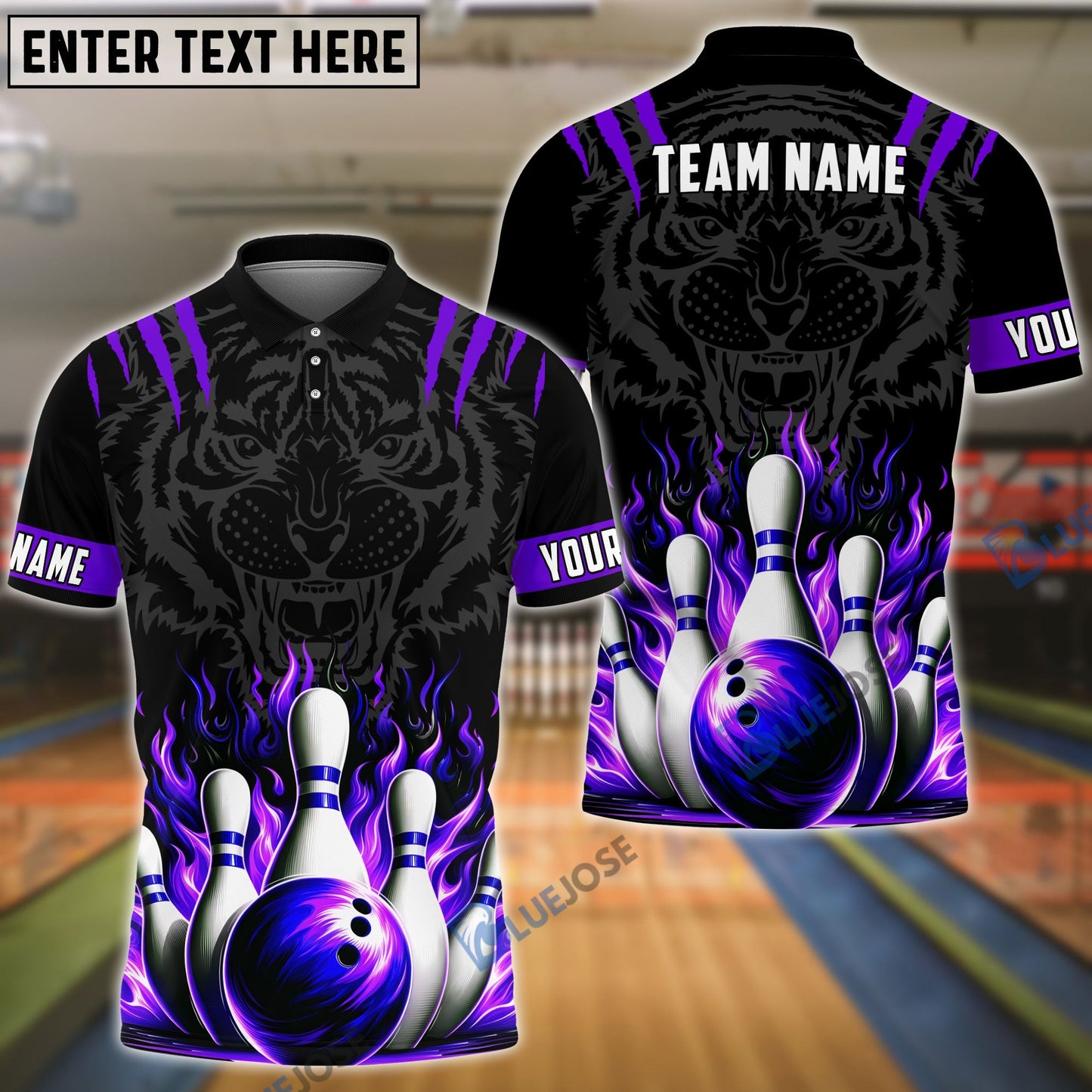 Frenzideas Bowling And Pins Tiger Pattern Customized Name, Team Name 3D Shirt (5 Colors)