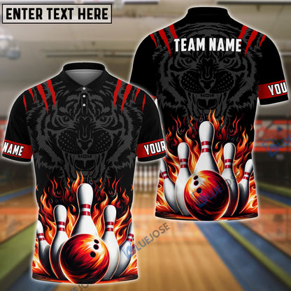 Frenzideas Bowling And Pins Tiger Pattern Customized Name, Team Name 3D Shirt (5 Colors)